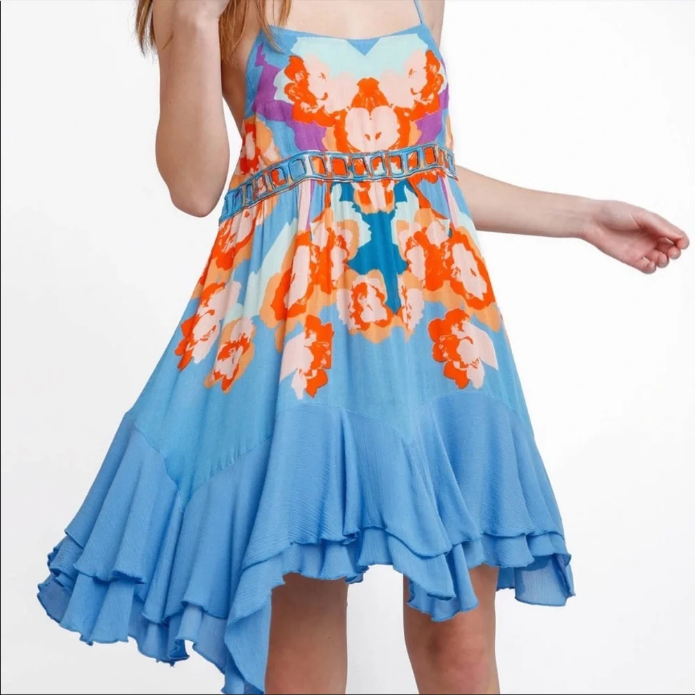 Blue Floral Spaghetti-Strap Sundress - Picture 1 of 4